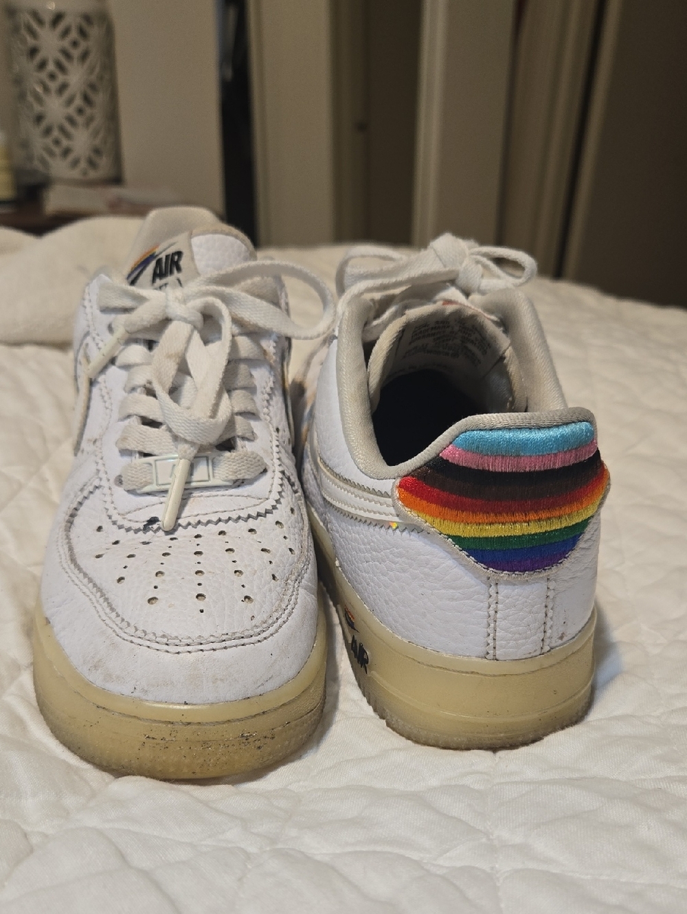 Nike Af1 White Low-Top Sneakers with Rainbow Heel Embroidery